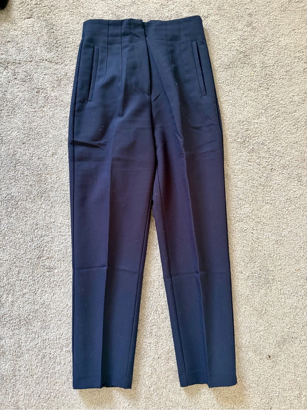 Zara Dark Navy High Waisted Tailored Cropped Trousers. Size S.